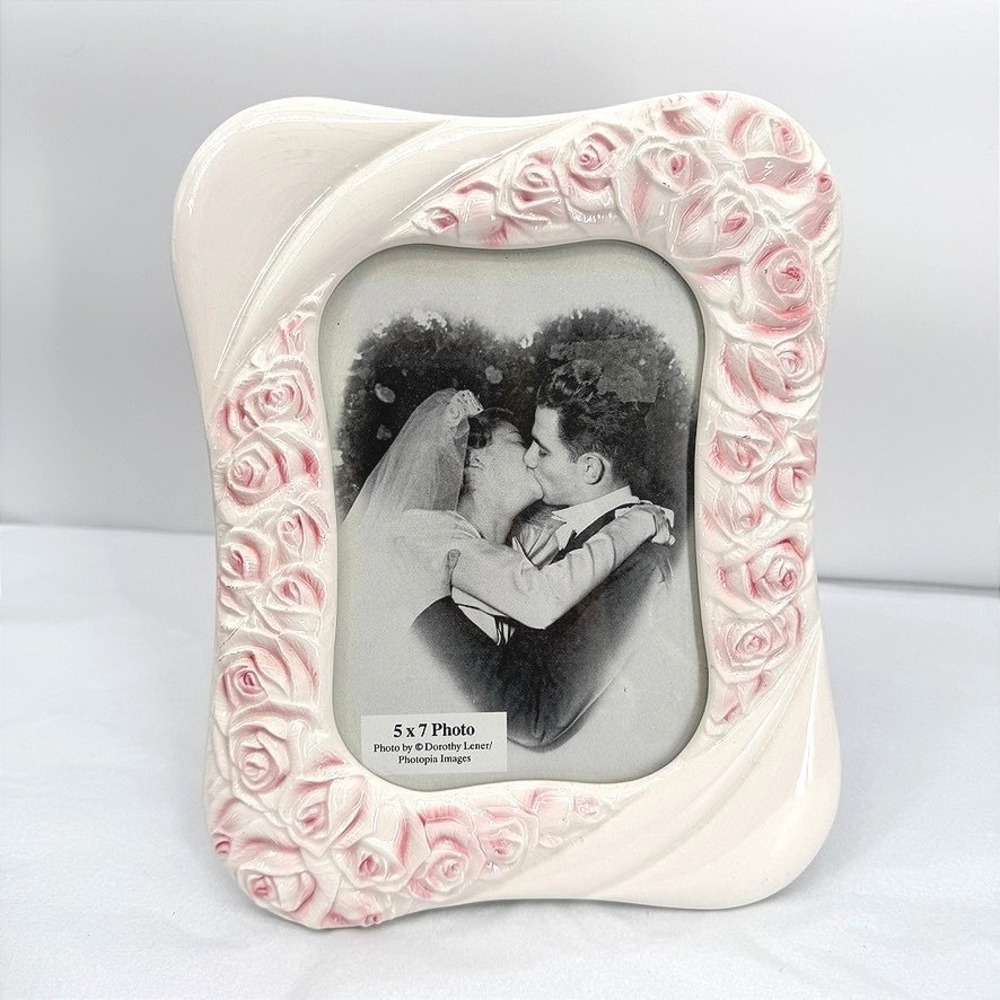 Ceramic Rose Floral Picture Frame Shabby Chic Wedding Decor 5x7 Romantic